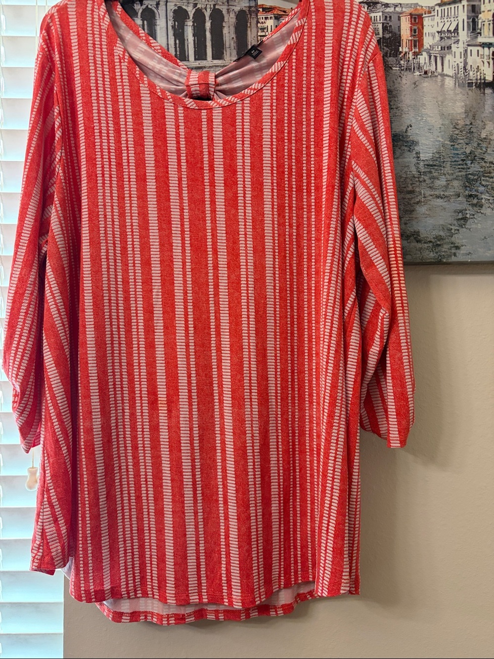 Sami & Jo Coral and White Striped V-Neck Tunic 2 x